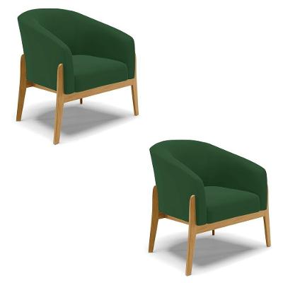 Kit 02 Poltronas Stella Veludo Base Madeira Castanho - D'rossi Cor Verde