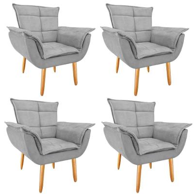 Kit 4 Poltronas Opala Suede Cinza