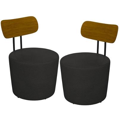 Kit 02 Poltronas Base Fixa Luara M03 Couríssimo Preto