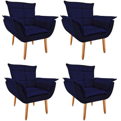 Kit 4 Poltronas Opala Suede Azul Marinho