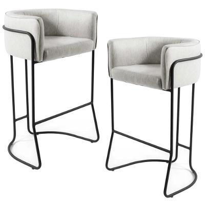 Kit 02 Banquetas Fixa Preto Linho Creme A-48