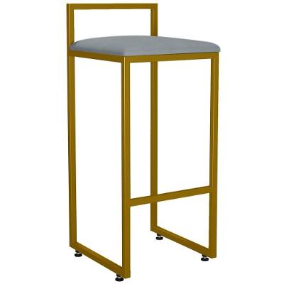 Banqueta Alta Cozinha Hanna L02 Dourado Suede Cinza