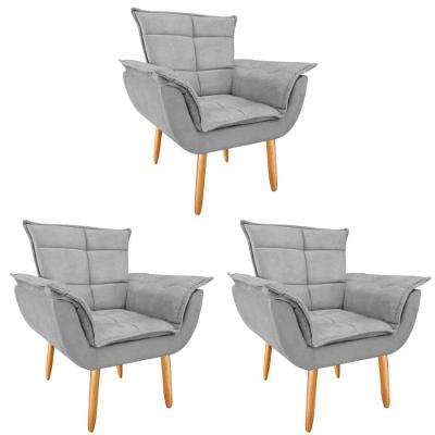 Kit 3 Poltronas Opala Suede Cinza