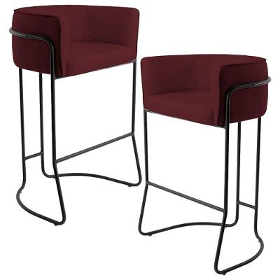 Kit 02 Banquetas Fixa Preto Veludo Marsala C-278