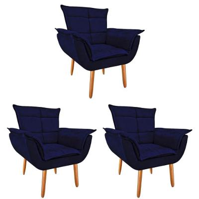 Kit 3 Poltronas Opala Suede Azul Marinho