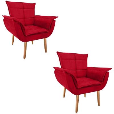 Kit 2 Poltronas Opala Suede Vermelho