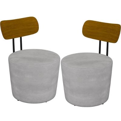 Kit 02 Poltronas Base Fixa Luara M03 Veludo Cinza