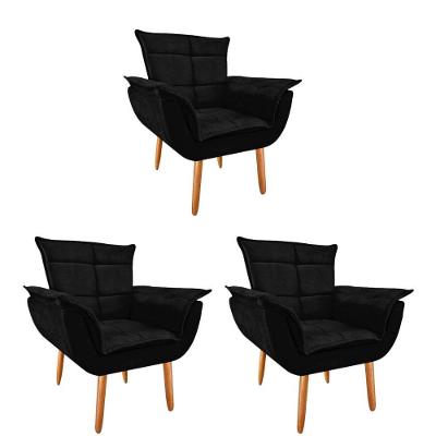 Kit 3 Poltronas Opala Suede Preto