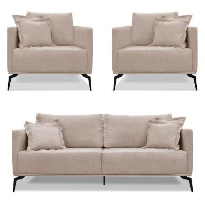 Kit 2 Poltronas E Sofá 2 Lugares 1,60m Areia Pés Metálicos