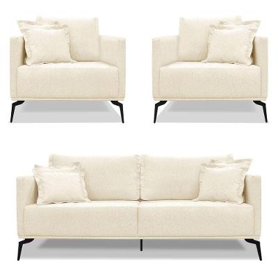 Kit 2 Poltronas E Sofá 2 Lugares 1,60m Bege Pés Metálicos