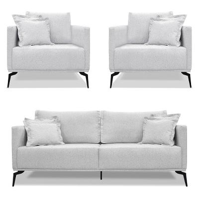 Kit 2 Poltronas E Sofá 2 Lugares 1,60m Cinza Pés Metálicos