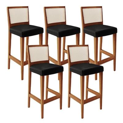 Kit 05 Banquetas Alta Para Encosto Tela Branco Facto Preto