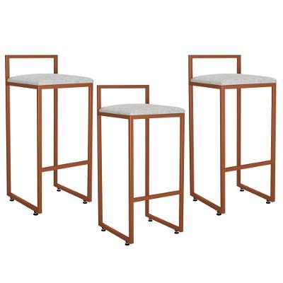 Kit 03 Banquetas Alta Hanna Bronze Linho Cinza