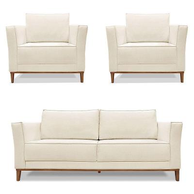 Kit 2 Poltronas e Sofá Living 2 Lugares 1,90m Vega Linho Nat