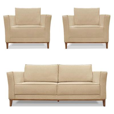 Kit 2 Poltronas e Sofá Living 2 Lugares 1,90m Vega Linho Dou