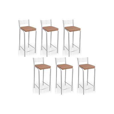 Banqueta Gênova B705 Kit 6 Un Cromada - Assento Capuccino 31 - Kappesberg