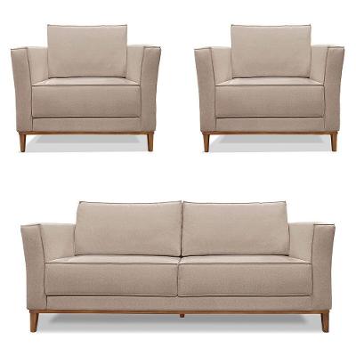 Kit 2 Poltronas e Sofá Living 2 Lugares 1,90m Vega Linho Cas