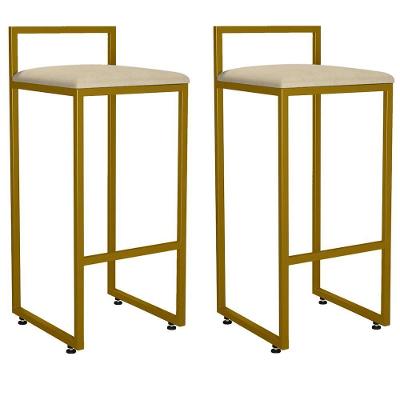 Kit 02 Banquetas Altas Hanna Dourado Suede Bege
