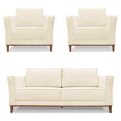 Kit 2 Poltronas e Sofá Living 2 Lugares 1,90m Vega Linho Beg