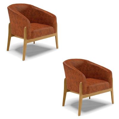 Kit 02 Poltronas Stella Corano Base Madeira Castanho Nozes