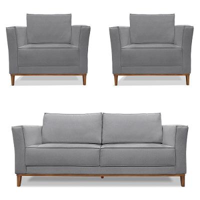 Kit 2 Poltronas e Sofá Living 2 Lugares 1,90m Vega Linho Cas