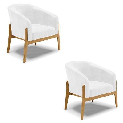 Kit 02 Poltronas Stella Corano Base Madeira Castanho Branco