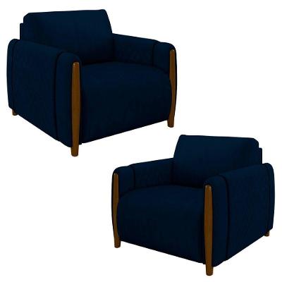 Kit 2 Poltronas De Estar 98cm M22 Veludo Azul Marinho