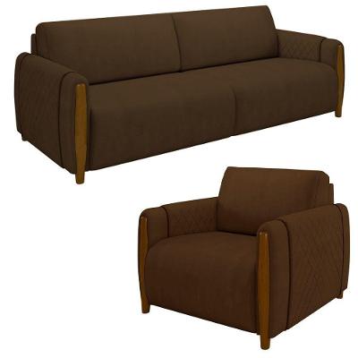 Conjunto Sofá 3 Lugares 223cm E Poltrona 98cm M22 Veludo Marrom