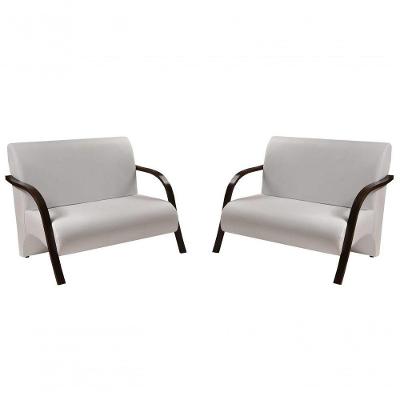 Kit 2 Poltronas 2 Lugares Braço Madeira Branco