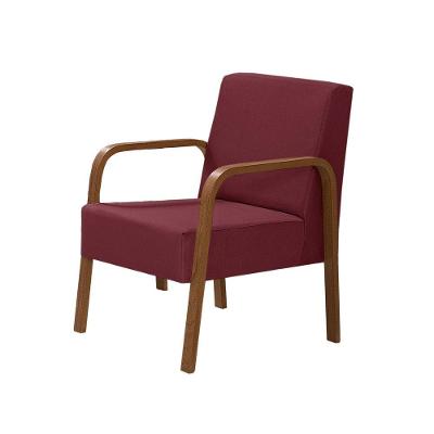 Poltrona Decorativa 1 Lugar Jade Braço Madeira Suede Bordô