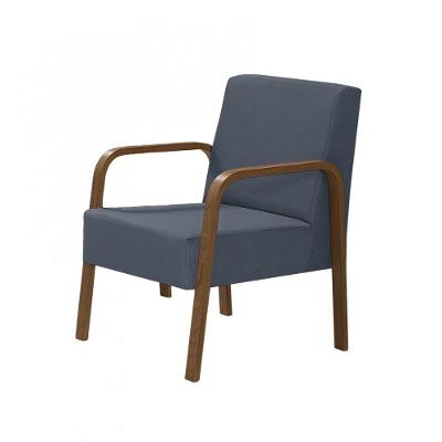 Poltrona 1 Lugar Jade Braço Madeira Suede Azul Bic