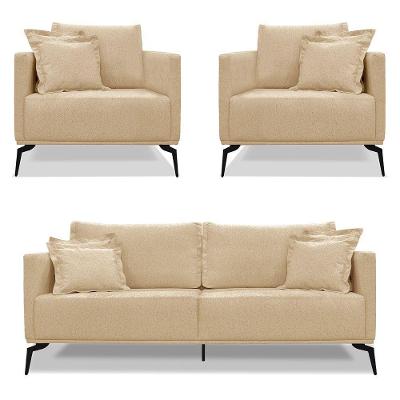 Kit 2 Poltronas E Sofá 2 Lugares 1,60m Pés Metálicos Dourado