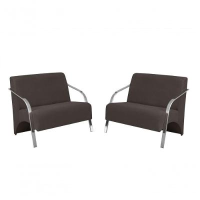 Kit 2 Poltronas 2 Lugares Braço Alumínio Suede Marrom