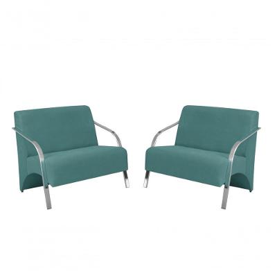 Kit 2 Poltronas 2 Lugares Braço Alumínio Suede Turquesa