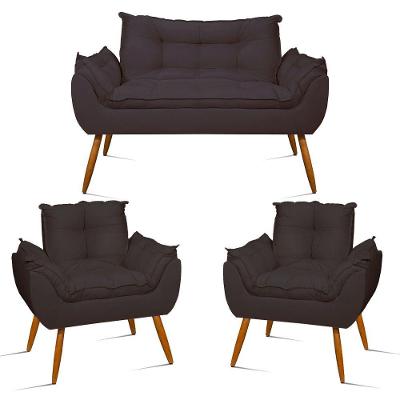 Kit Namoradeira + 2 Poltronas Luxo Cinza