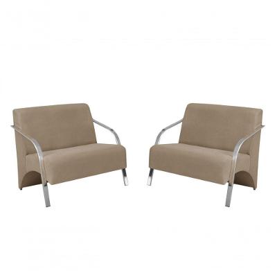 Kit 2 Poltronas 2 Lugares Braço Alumínio Suede Cappuccino