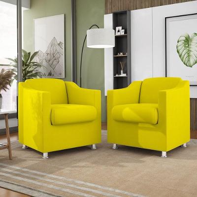 Kit 2 Poltronas Decorativas Tilla Consultório Recepção Sala Suede Cor:Amarelo