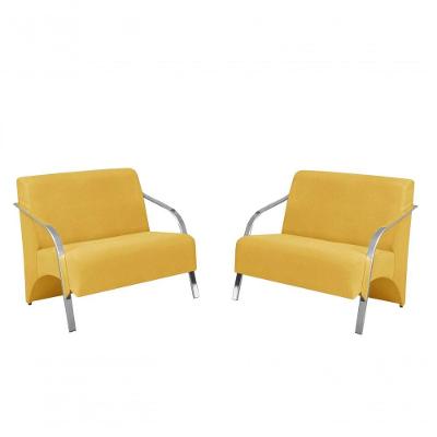 Kit 2 Poltronas 2 Lugares Braço Alumínio Suede Amarelo
