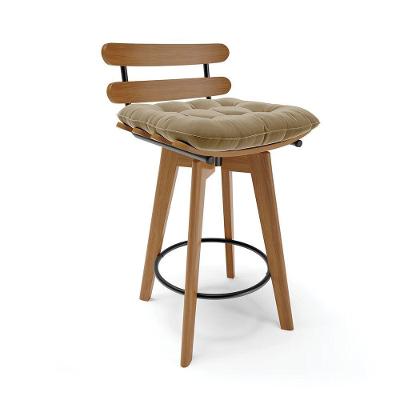 Banqueta Giratória Costela Suede Base Madeira Marrom Rato