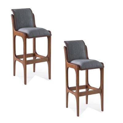 Kit 2 Banquetas Alta Madeira Maciça Pedri Linho Cinza/Imbuia