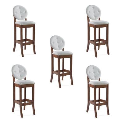 Kit 5 Banquetas Alta Teseu Linho Off White/Imbuia