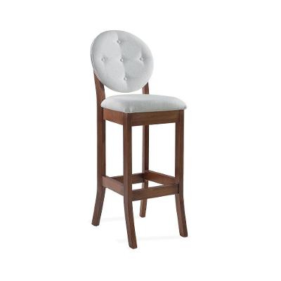 Banqueta Alta Madeira Maciça Teseu Linho Off White/Imbuia