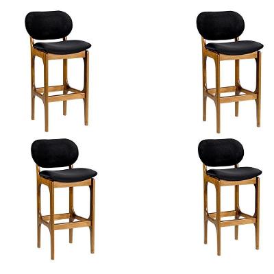 Kit 4 Banquetas Alta Soshoku Suede Preto/Imbuia