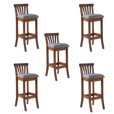 Kit 5 Banquetas Alta Bakeri Linho Cinza/Imbuia