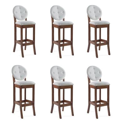 Kit 6 Banquetas Alta Teseu Linho Off White/Imbuia