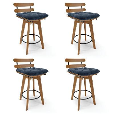 Kit 04 Banquetas Giratória Suede Azul Marinho Base Madeira