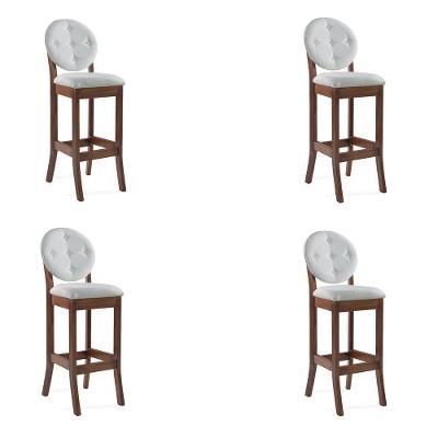 Kit 4 Banquetas Alta Teseu Linho Off White/Imbuia