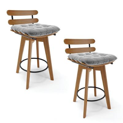 Kit 02 Banquetas Giratória Costela Suede Base Madeira Cinza
