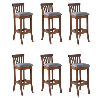 Kit 6 Banquetas Alta Bakeri Linho Cinza/Imbuia