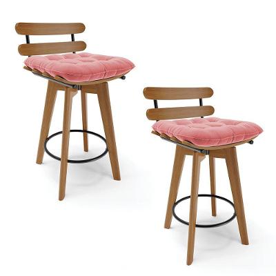 Kit 02 Banquetas Giratória Costela Suede Rosê Base Madeira